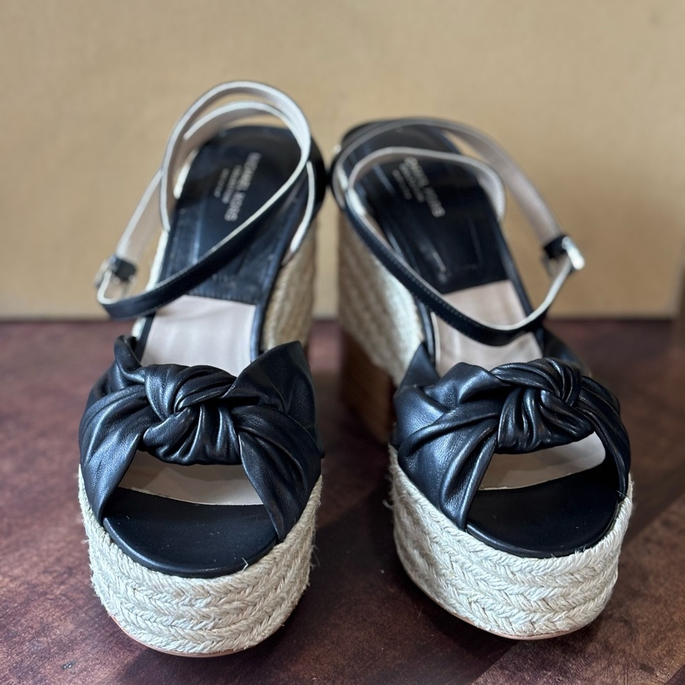 Michael Kors Knotted Leather Espadrille Wedge Sandals - Picture 5 of 13